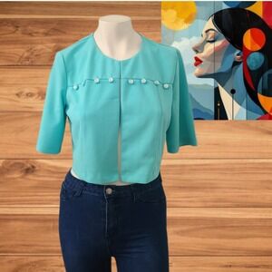 Perceptions New York Women's Crop Cardigan Size S Seafoam Color Short‎ Sleeves